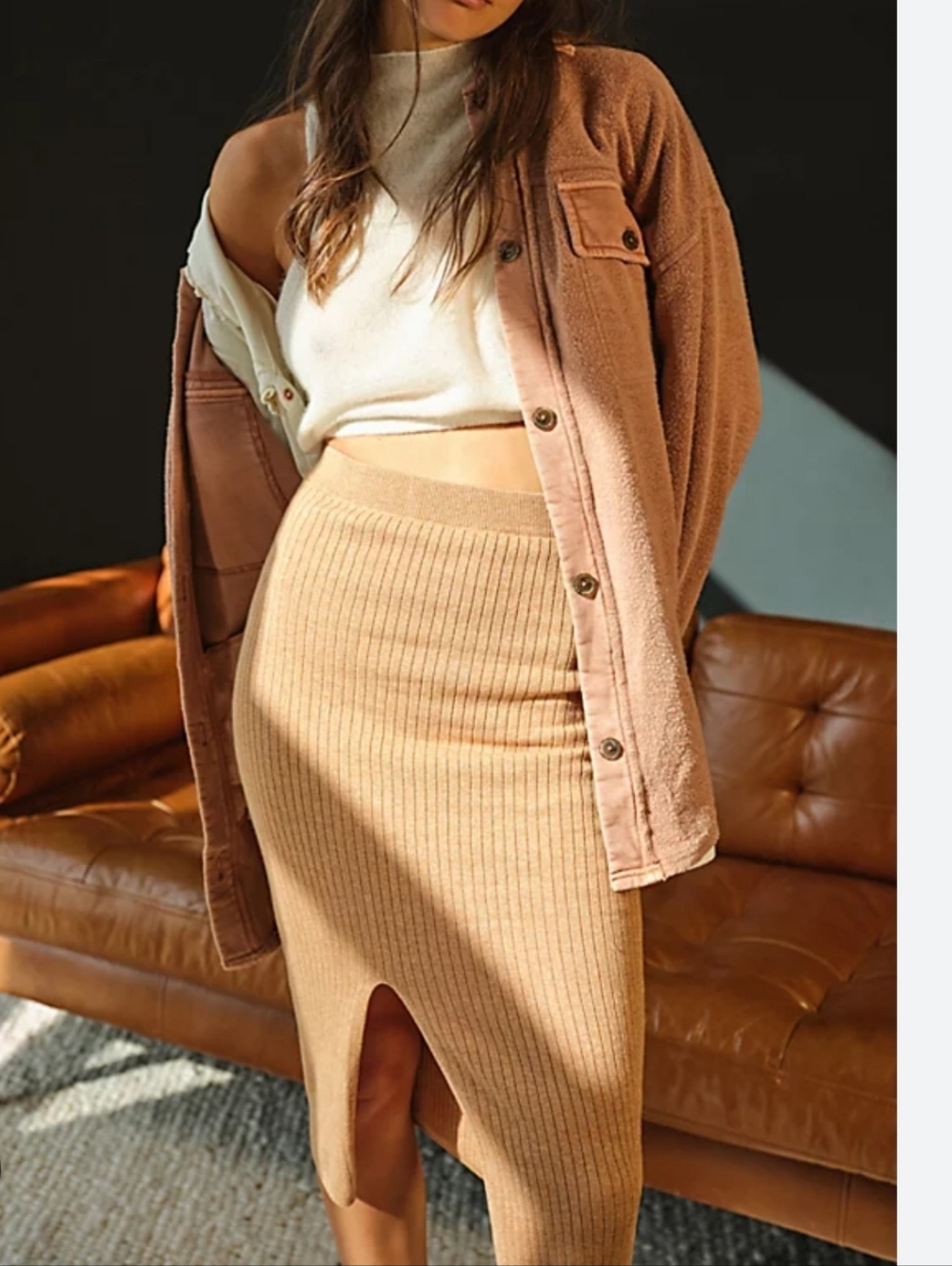Free People Skyline Knit Skirt in Caramel Heather Size XS
